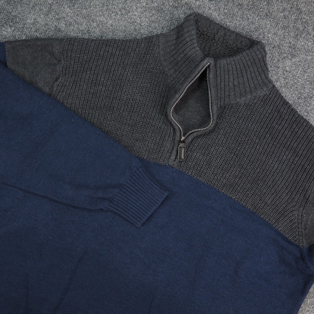 Tricots St Raphael Sweater Mens XL 1/4 Zip Blue Gray Colorblock Sherpa Lined